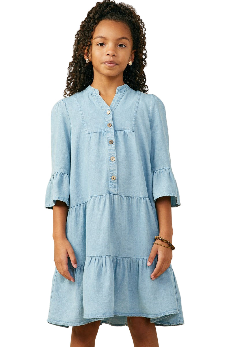 Girls Hayden Washed Button Detail Ruffle Sleeve Tencel GY9054