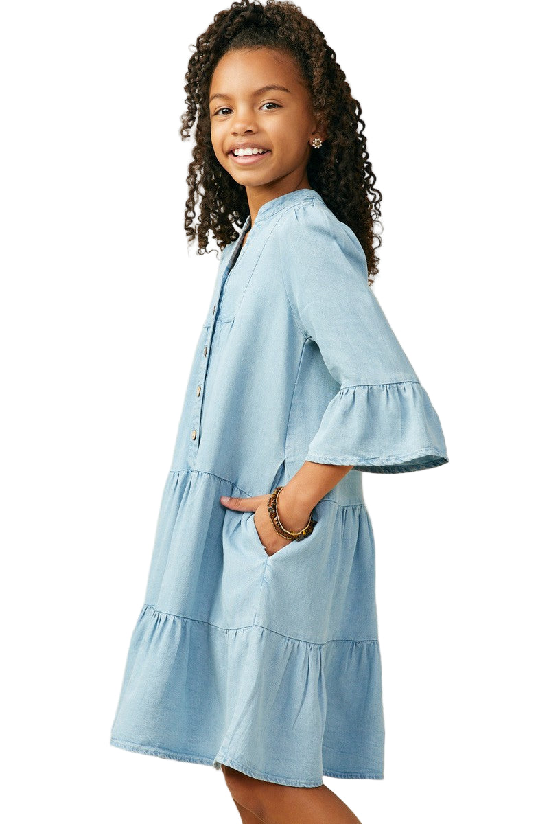 Girls Hayden Washed Button Detail Ruffle Sleeve Tencel GY9054