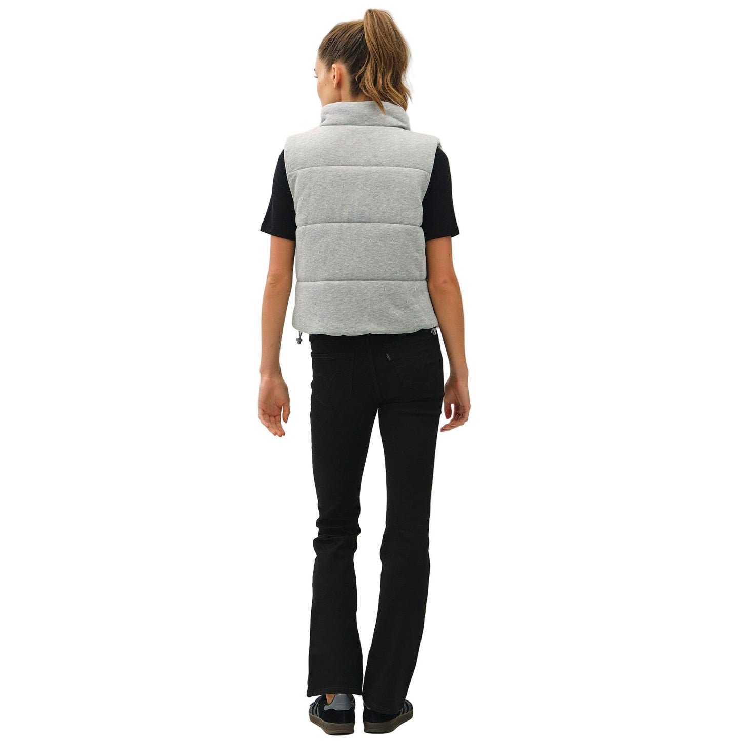 Women's Grey Classic Puffer Zip Up Vest With High Neck