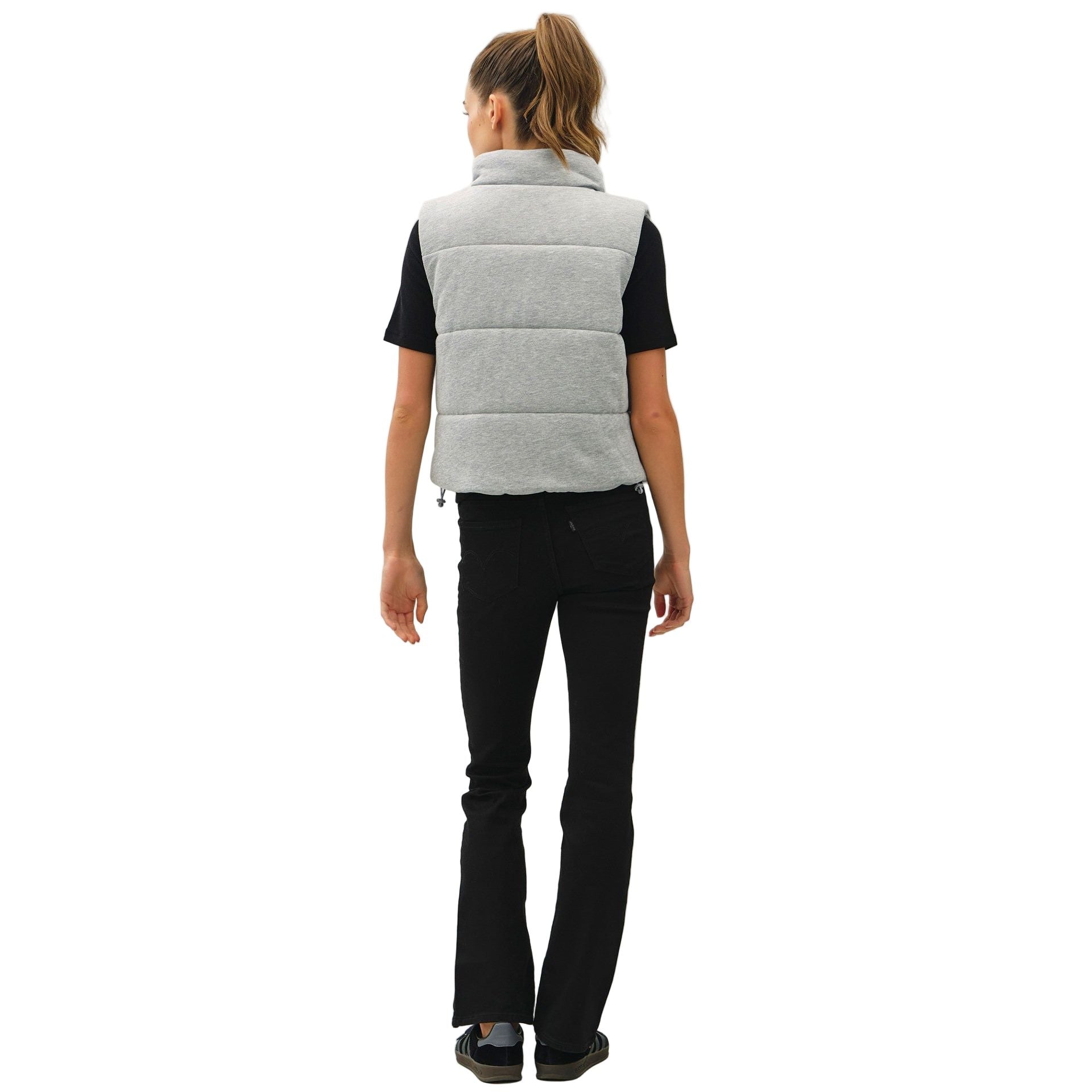 Women's Grey Classic Puffer Zip Up Vest With High Neck