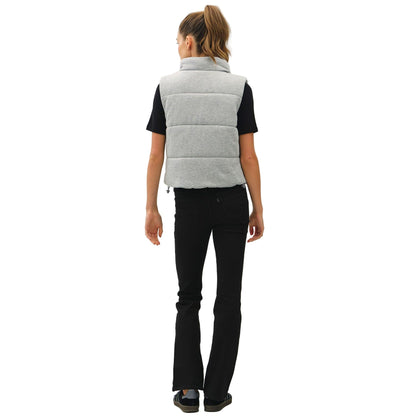 Women's Grey Classic Puffer Zip Up Vest With High Neck