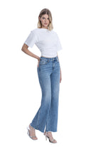 Women's High Rise Distressed Slit Hem Vintage Flare Jeans F9071