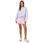 Women's Pink and Blue Mock Neck Striped Terry Lounge Sweatshirt A4119