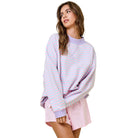 Women's Pink and Blue Mock Neck Striped Terry Lounge Sweatshirt A4119