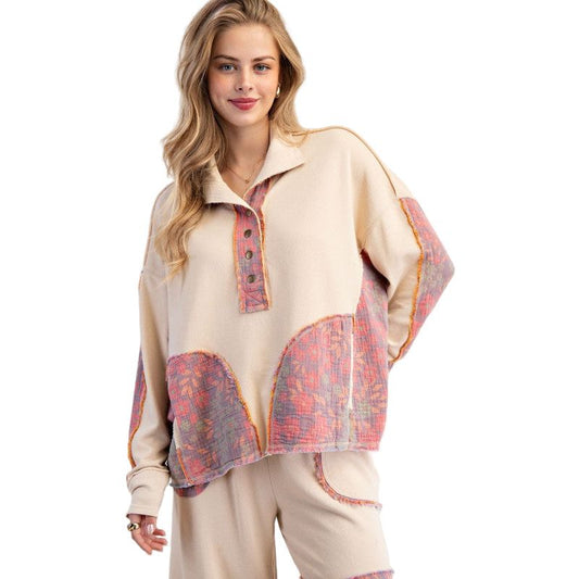 Women's Floral Print Terry Pullover ET71578