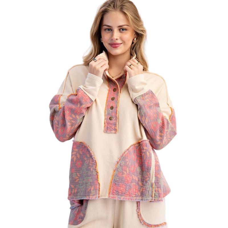 Women's Floral Print Terry Pullover ET71578