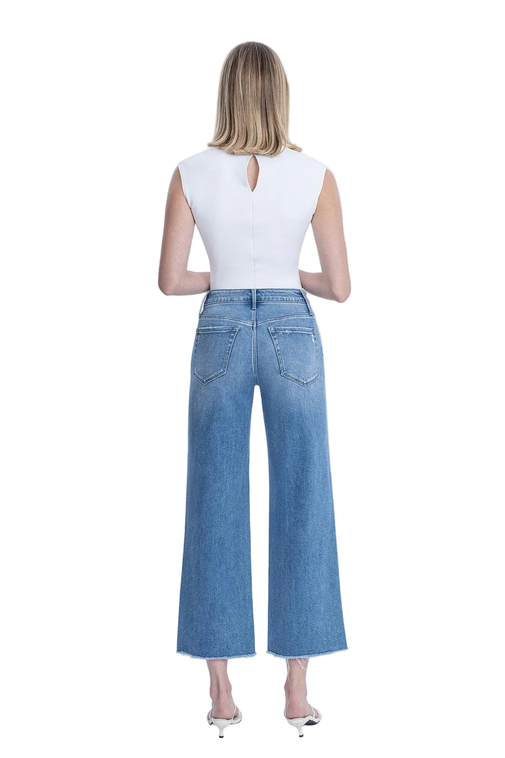 Women's Flying Monkey High Rise Raw Hem Crop Slim Wide Leg Jeans F6046