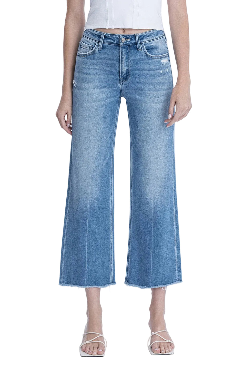 Women's Flying Monkey High Rise Raw Hem Crop Slim Wide Leg Jeans F6046