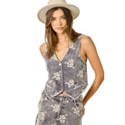 Women's Black Washed Embroidered Corduroy Vest