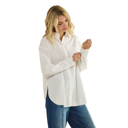 Women's Button Down High-low And Slide Slits Cotton Shirt