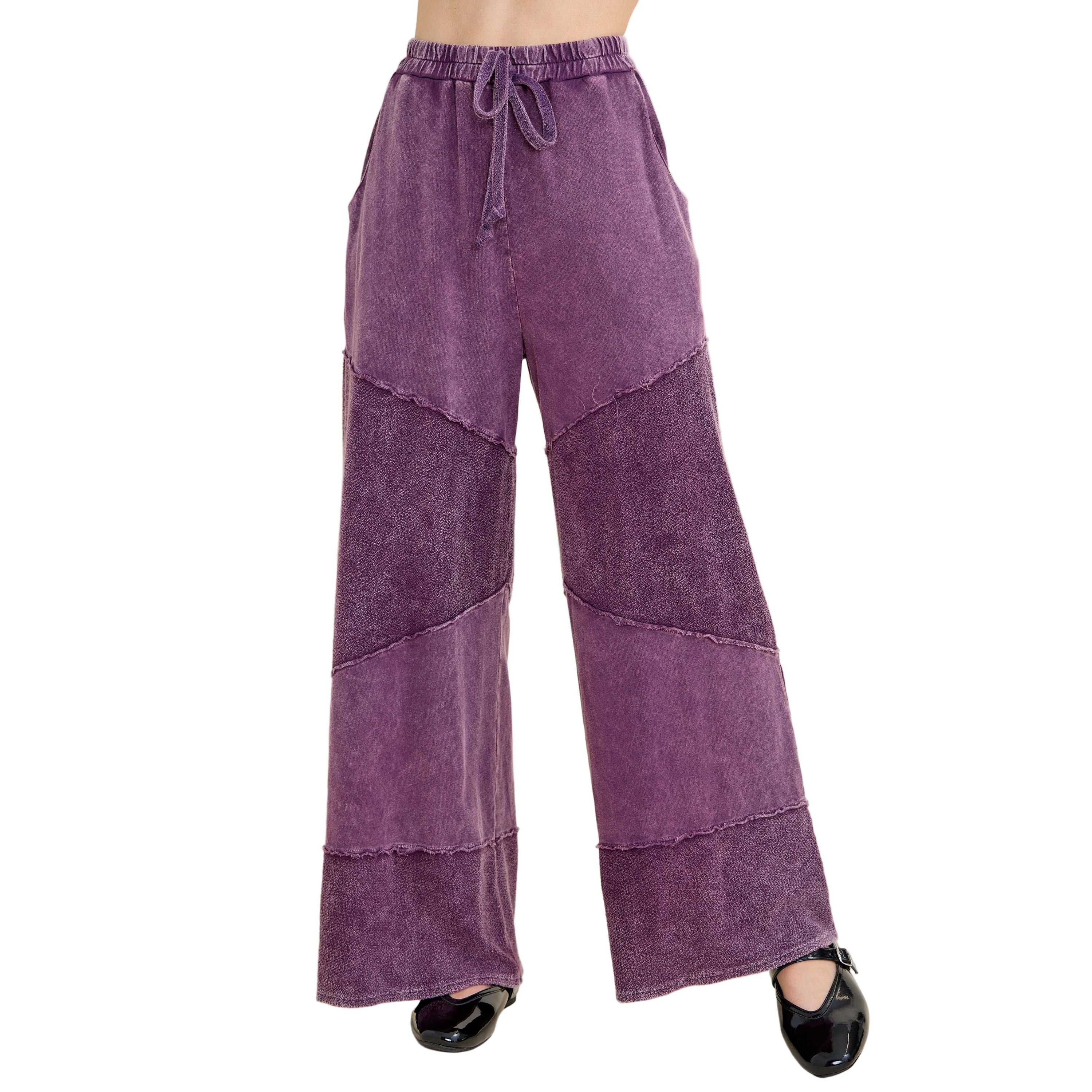 Women's Mineral Washed 2 tone Terry Wide-leg pants Purple HP6335P2