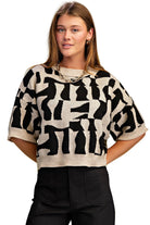 Women's Gigio Black and Cream Short Sleeve Geometric Print Sweater TE1446