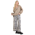 Women's Mineral washed Ribbed V-neck Terry Sweatshirt HT6911