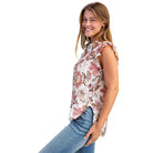 Women's Mauve Mix Lightweight Floral Button Up Top TE1617