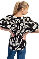 Women's Gigio Olive Or Black Mix Printed Slit Neck Top 