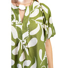 Women's Olive Printed Slit Neck Top TE1600