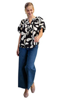 Women's Gigio Olive Or Black Mix Printed Slit Neck Top 
