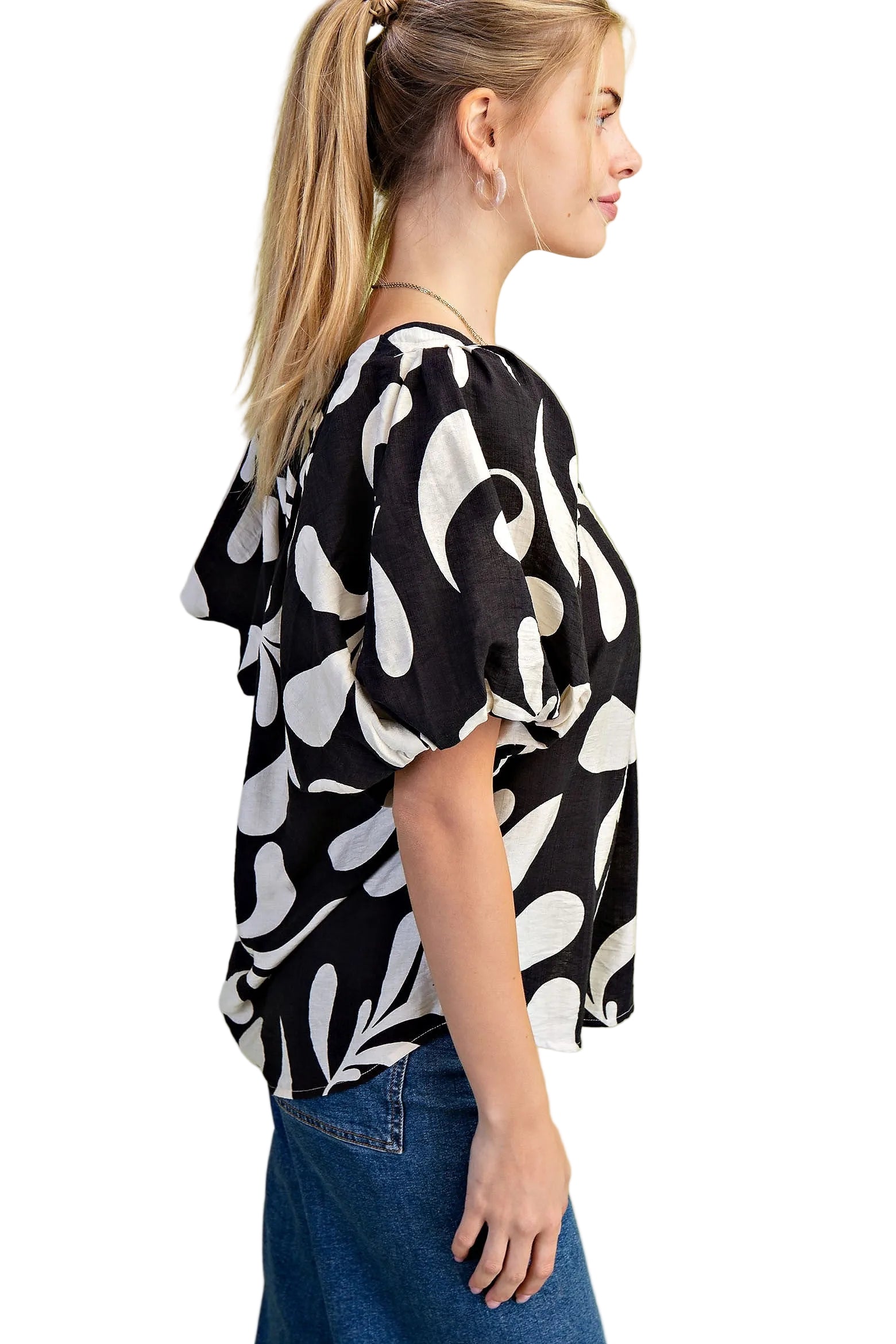 Women's Gigio Olive Or Black Mix Printed Slit Neck Top 