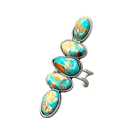 Women's Isac 2.2" Long Gemstone Brass Adjustable Ring 
