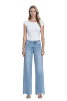 Women's Flying Monkey High Rise Medium Light Wash Raw Hem Wide Jeans F9053