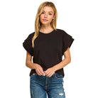 Women's Cotton Spandex Cuffed Sleeve Top T1827