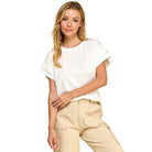 Women's Cotton Spandex Cuffed Sleeve Top T1827