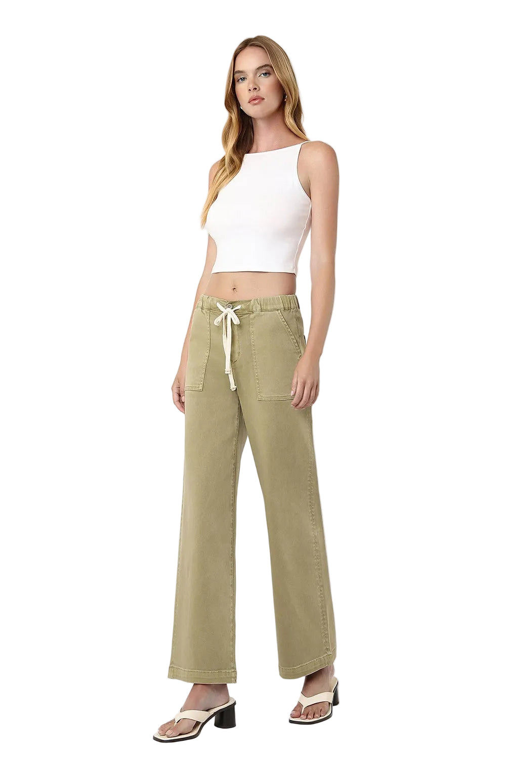 Women's Vervet High Rise Elastic Drawstring Wb Baggy Wide Jeans V3798HRB