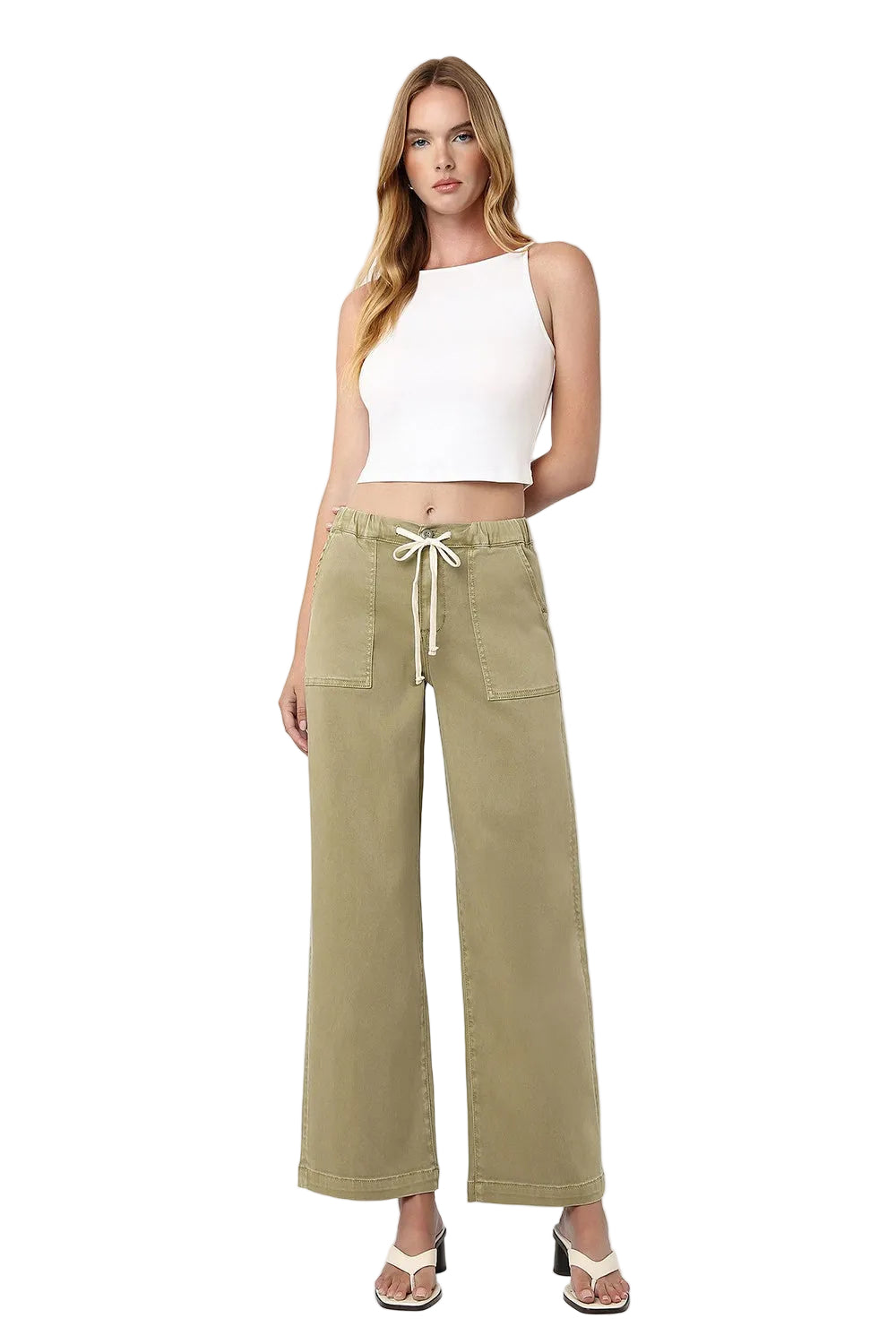 Women's Vervet High Rise Elastic Drawstring Wb Baggy Wide Jeans V3798HRB