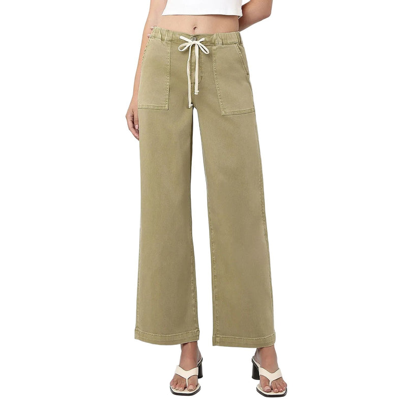 Women's Vervet High Rise Elastic Drawstring Wb Baggy Wide Jeans V3798HRB