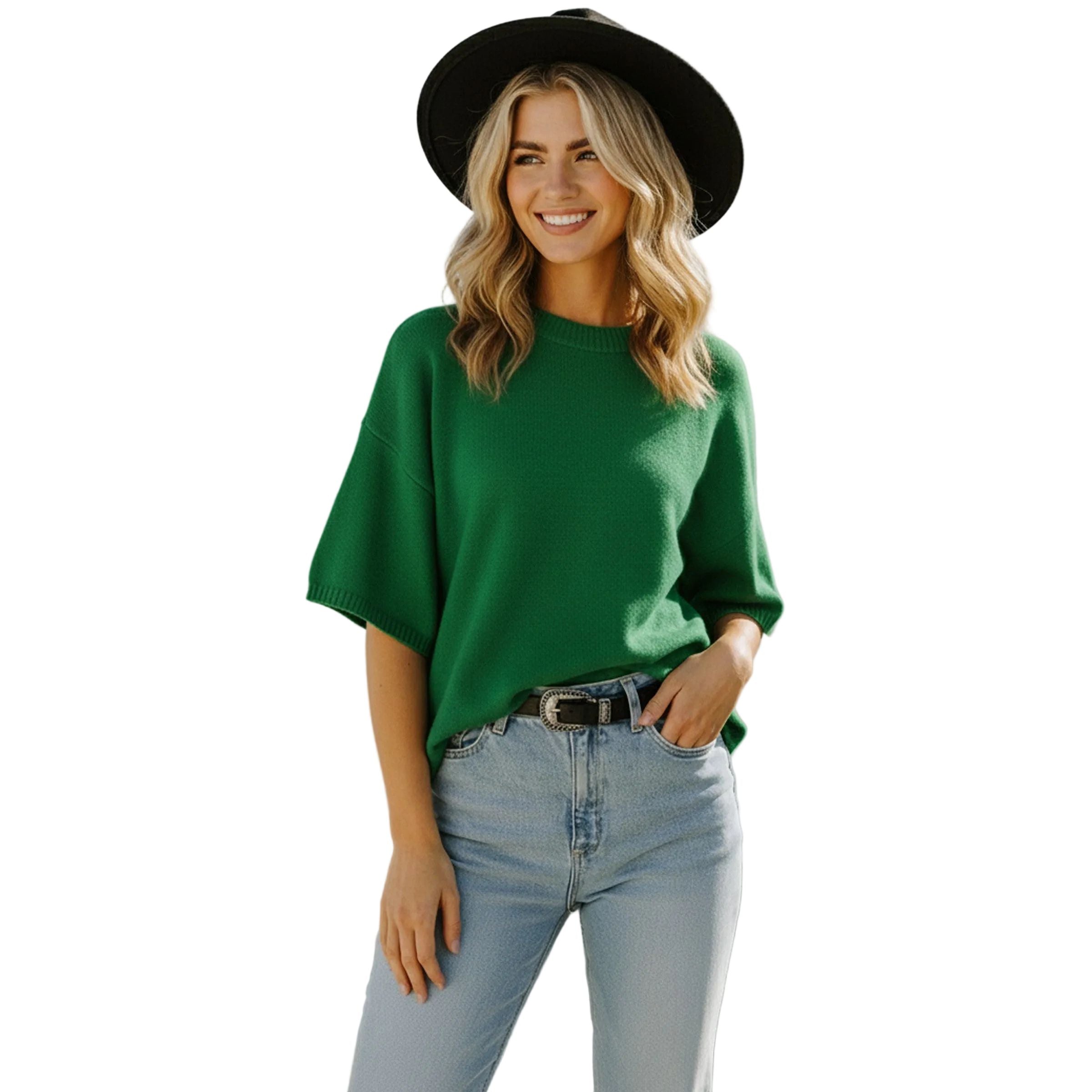 Women's Short Sleeve Oversized Sweater Top SNS2175