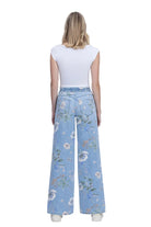 Vervet Women's High Rise Drawstring WB Floral Print Wide Jeans 
