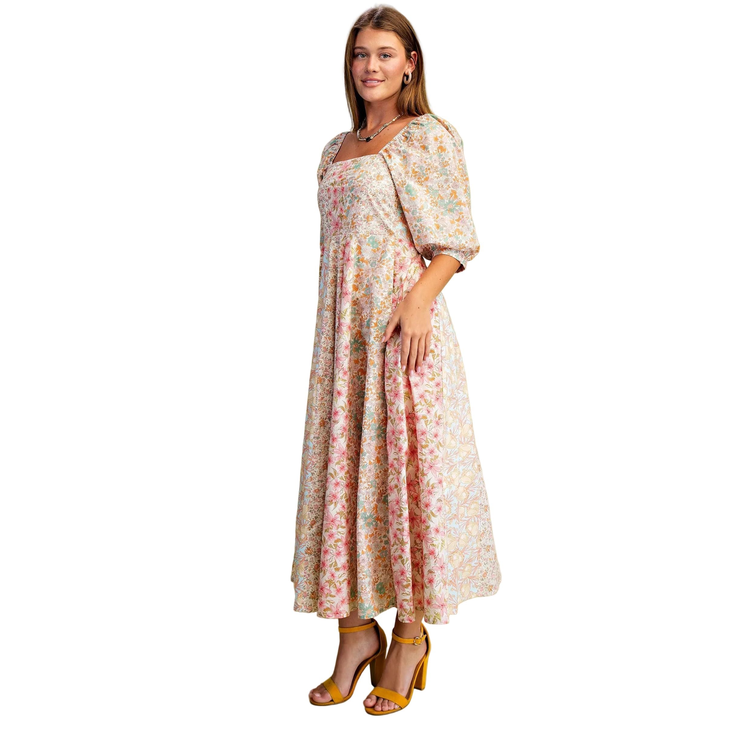 Women's Rose Mixed Floral Midi Dress TE1701