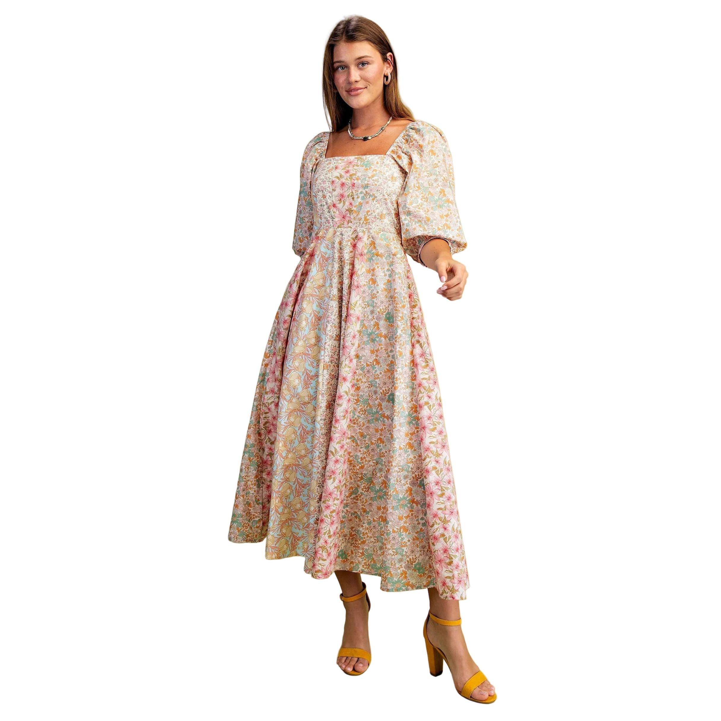 Women's Rose Mixed Floral Midi Dress TE1701