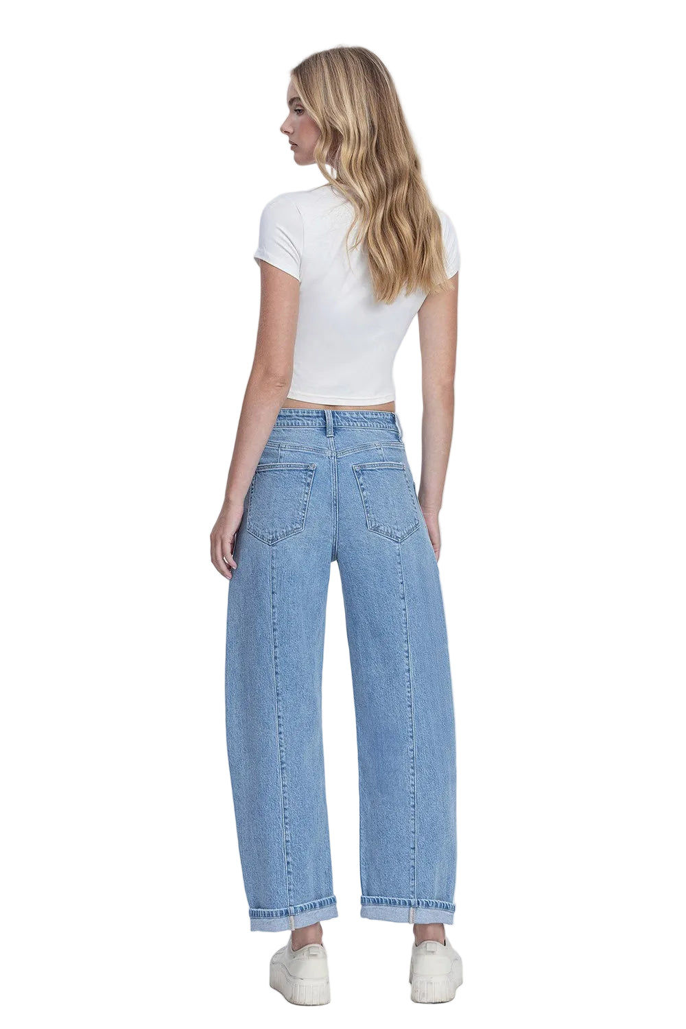 Women's Flying Monkey Super High Rise Patch Pocket Cuffed Barrel Jeans F9134