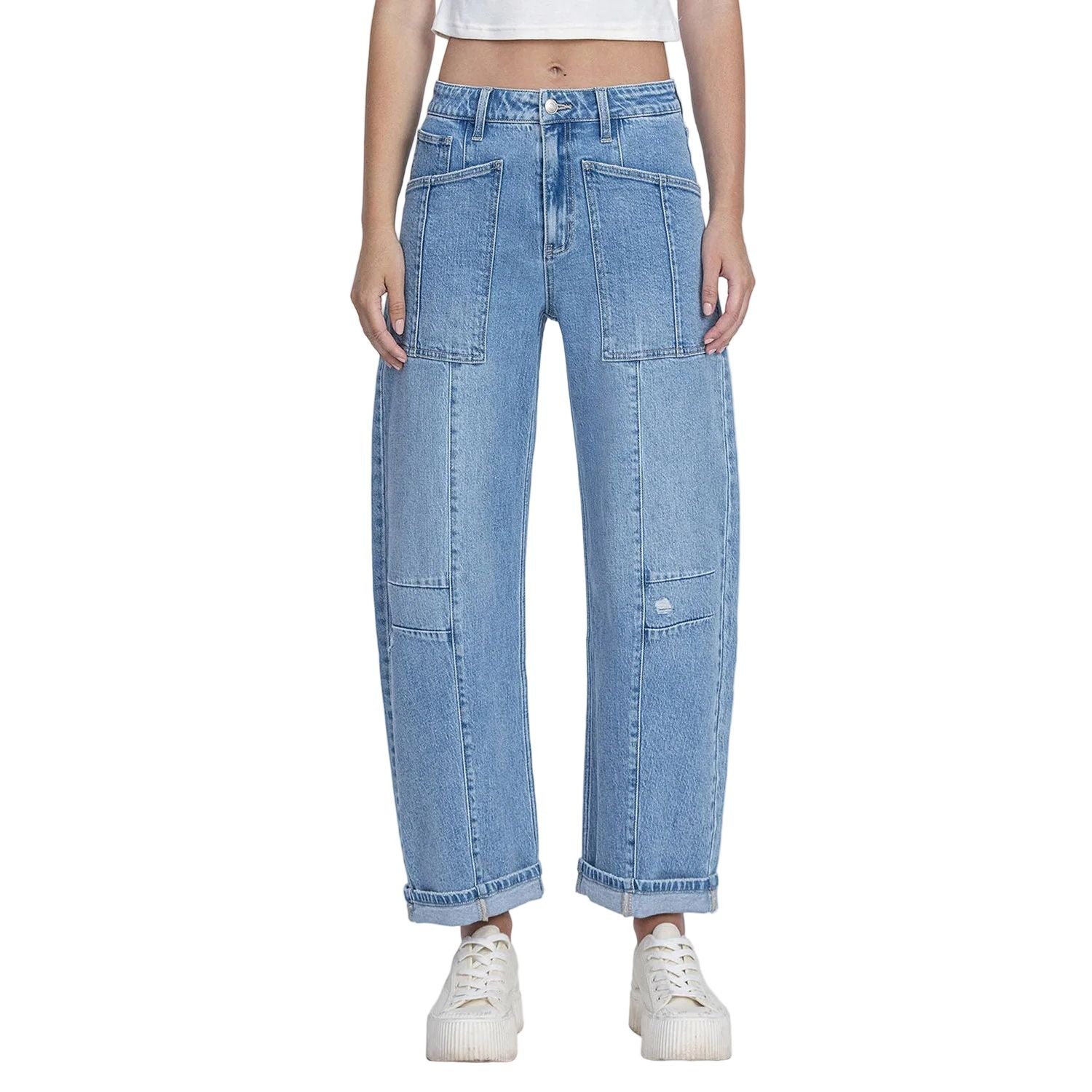 Women's Flying Monkey Super High Rise Patch Pocket Cuffed Barrel Jeans F9134