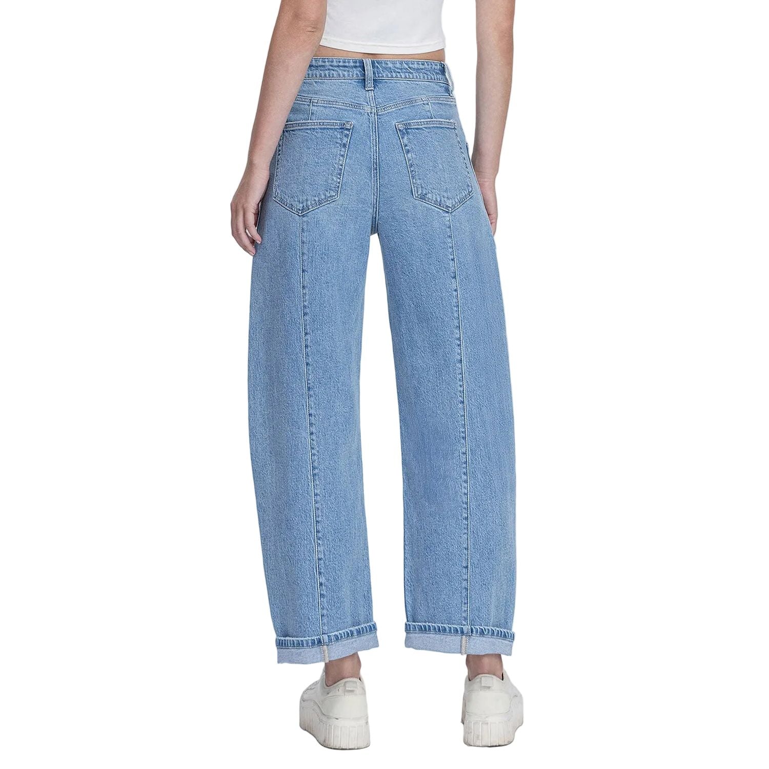 Women's Flying Monkey Super High Rise Patch Pocket Cuffed Barrel Jeans F9134