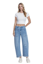 Women's Flying Monkey Super High Rise Patch Pocket Cuffed Barrel Jeans F9134