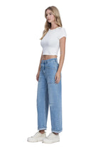 Women's Flying Monkey Super High Rise Patch Pocket Cuffed Barrel Jeans F9134