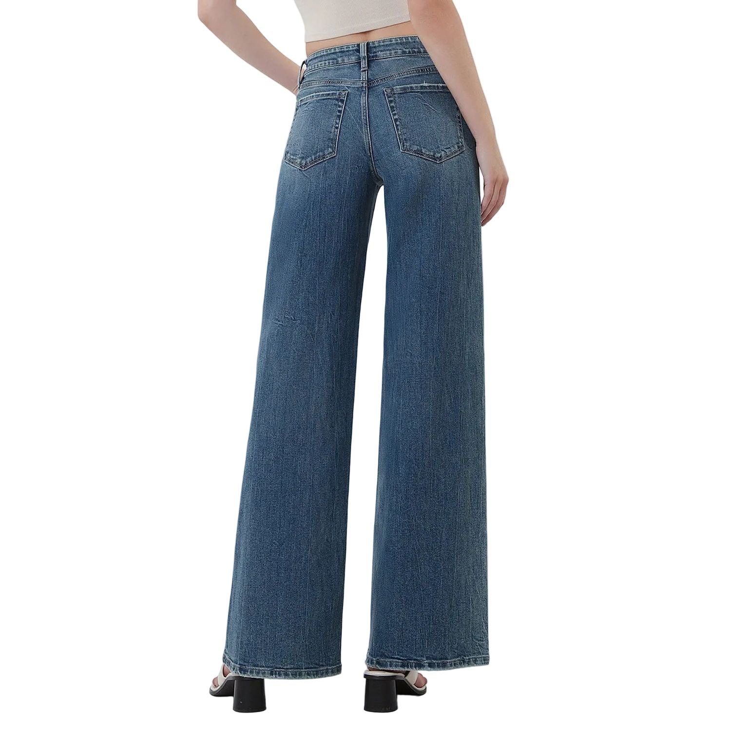 Women's Flying Monkey Mid Rise Medium Dark Wash Wide Leg Jeans F6408