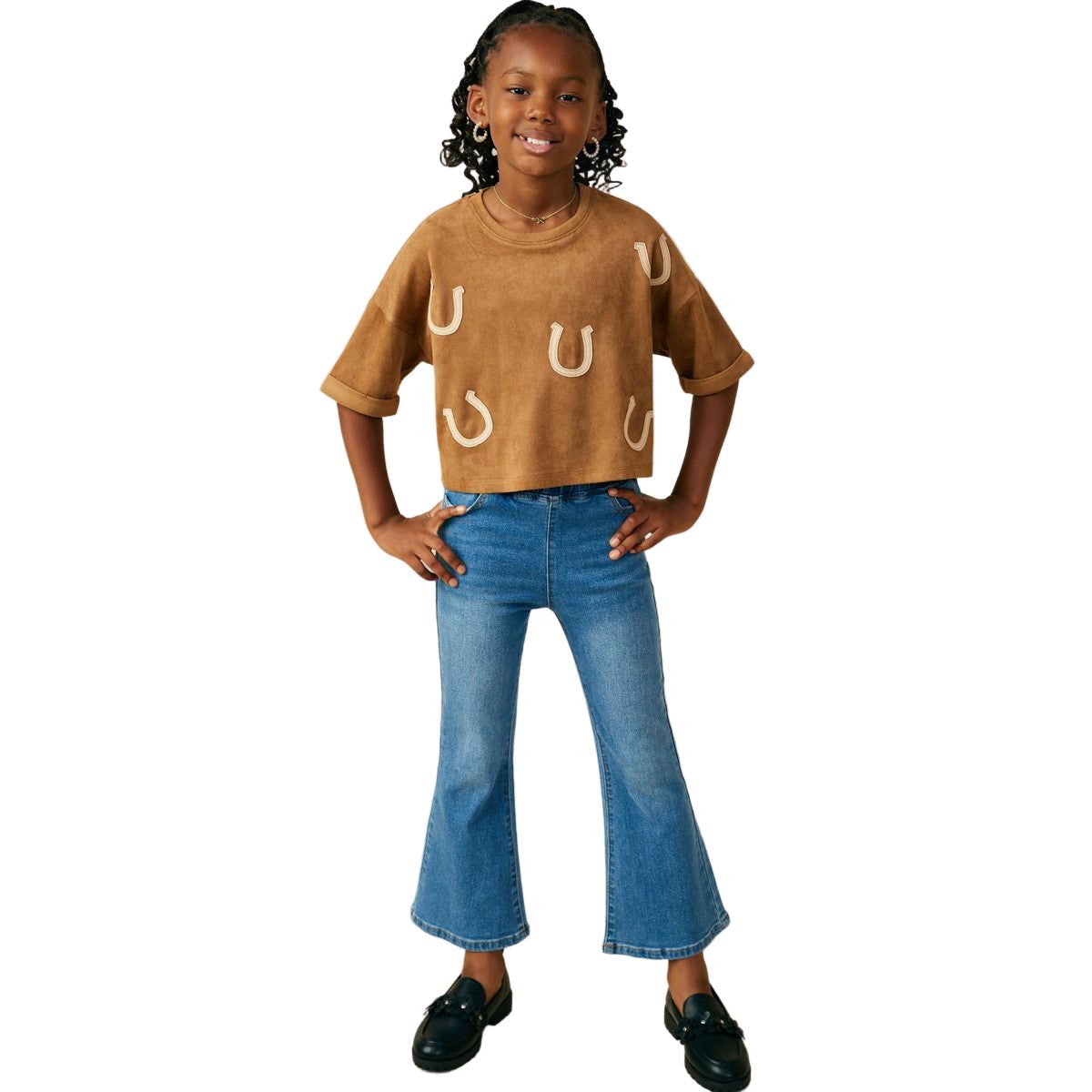 Girls Horseshoe Patched Drop Shoulder Suede GY9906