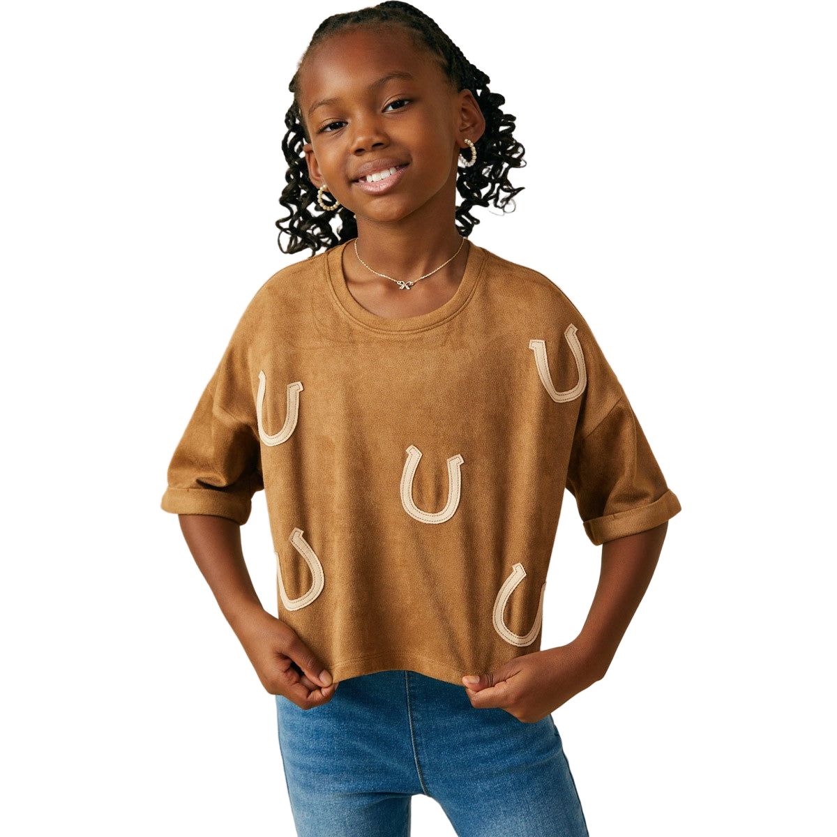 Girls Horseshoe Patched Drop Shoulder Suede GY9906