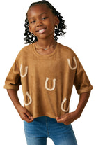 Girls Horseshoe Patched Drop Shoulder Suede GY9906