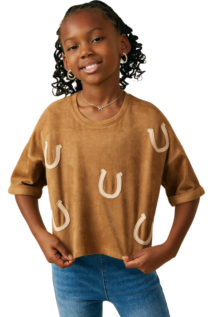 Girls Horseshoe Patched Drop Shoulder Suede GY9906