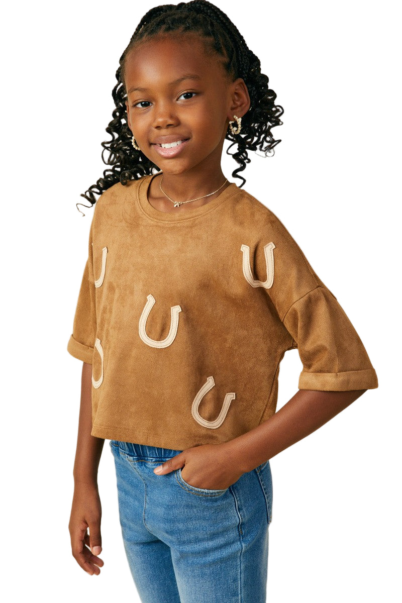 Girls Horseshoe Patched Drop Shoulder Suede GY9906