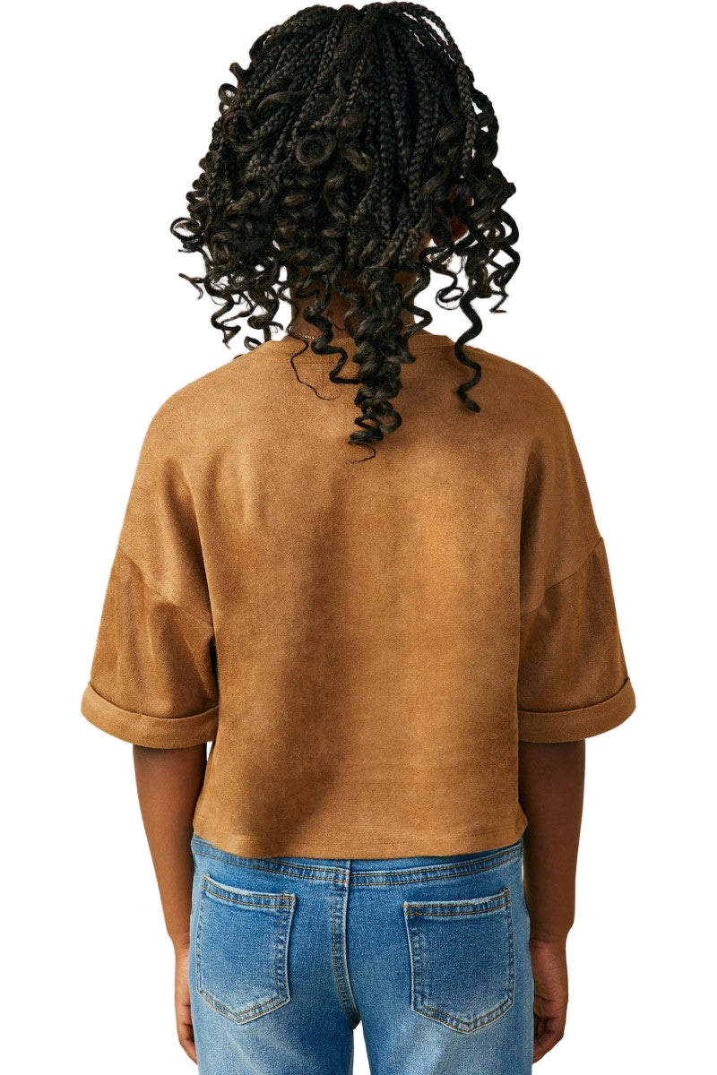 Girls Horseshoe Patched Drop Shoulder Suede GY9906