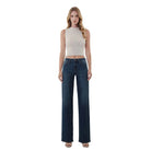 Women's Flying Monkey Mid Rise Full Length Dark Wash Wide Leg Jeans F6334