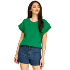 Women's Cotton Spandex Cuffed Sleeve Top T1827