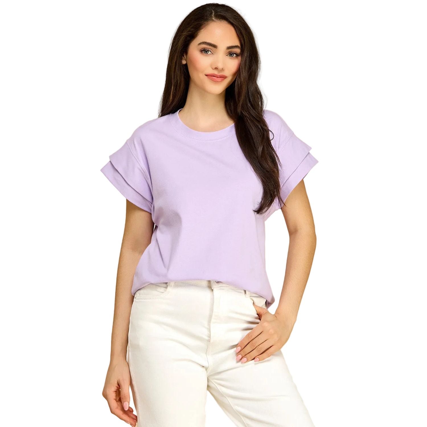 Women's Cotton Spandex Cuffed Sleeve Top T1827