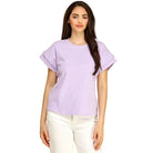 Women's Cotton Spandex Cuffed Sleeve Top T1827