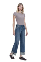 Mid Rise Pin Tuck Cuffed Baggy Wide Jeans